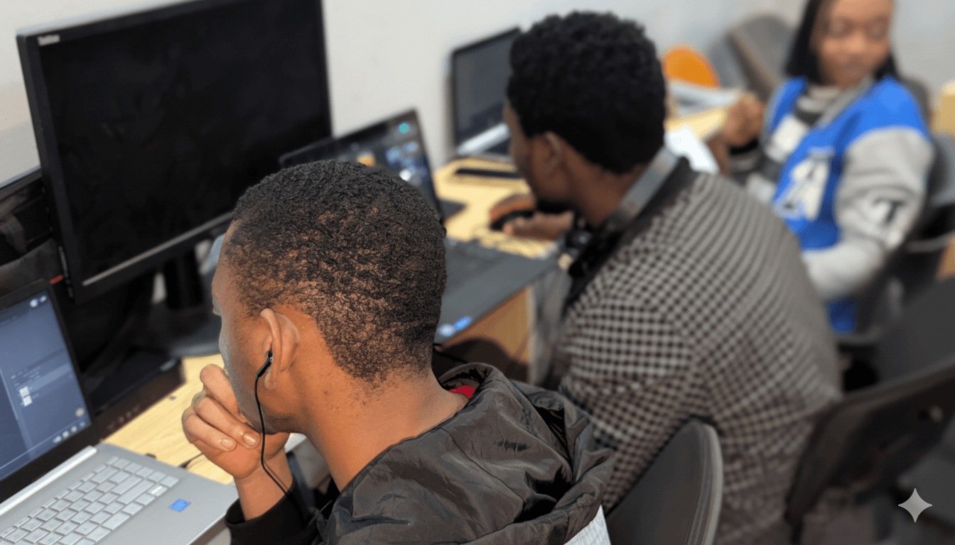 Students collaborating in modern classroom environment